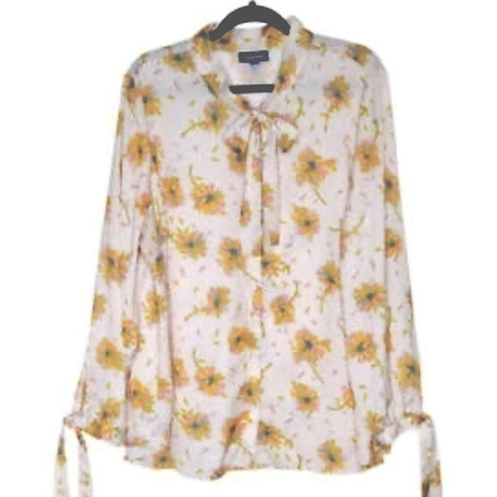 Modcloth 70's Inspired Floral Long Sleeve Button Down Blouse with Bow Tie Detail - Picture 1 of 6